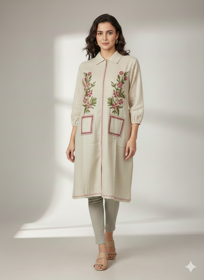 St049- Double Pocket Embroidered Top