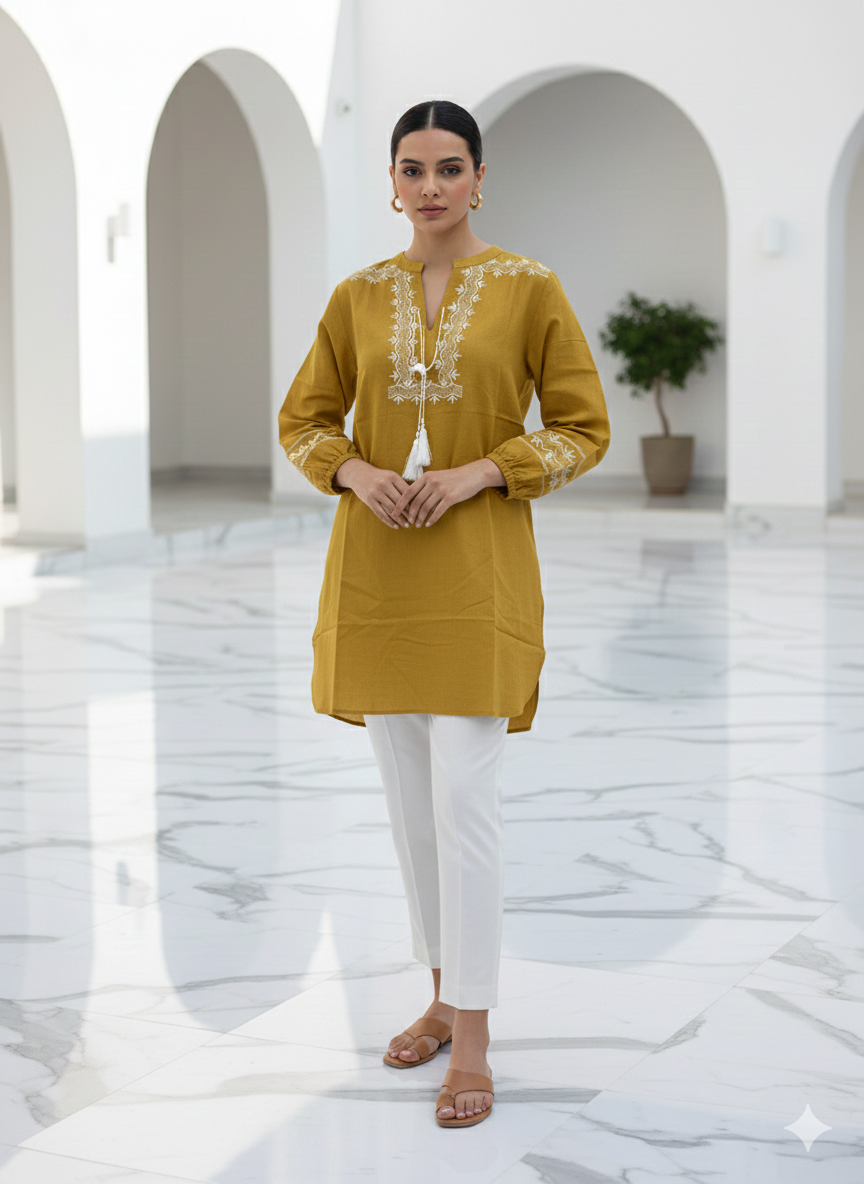 St046- Embroidered Neck Top