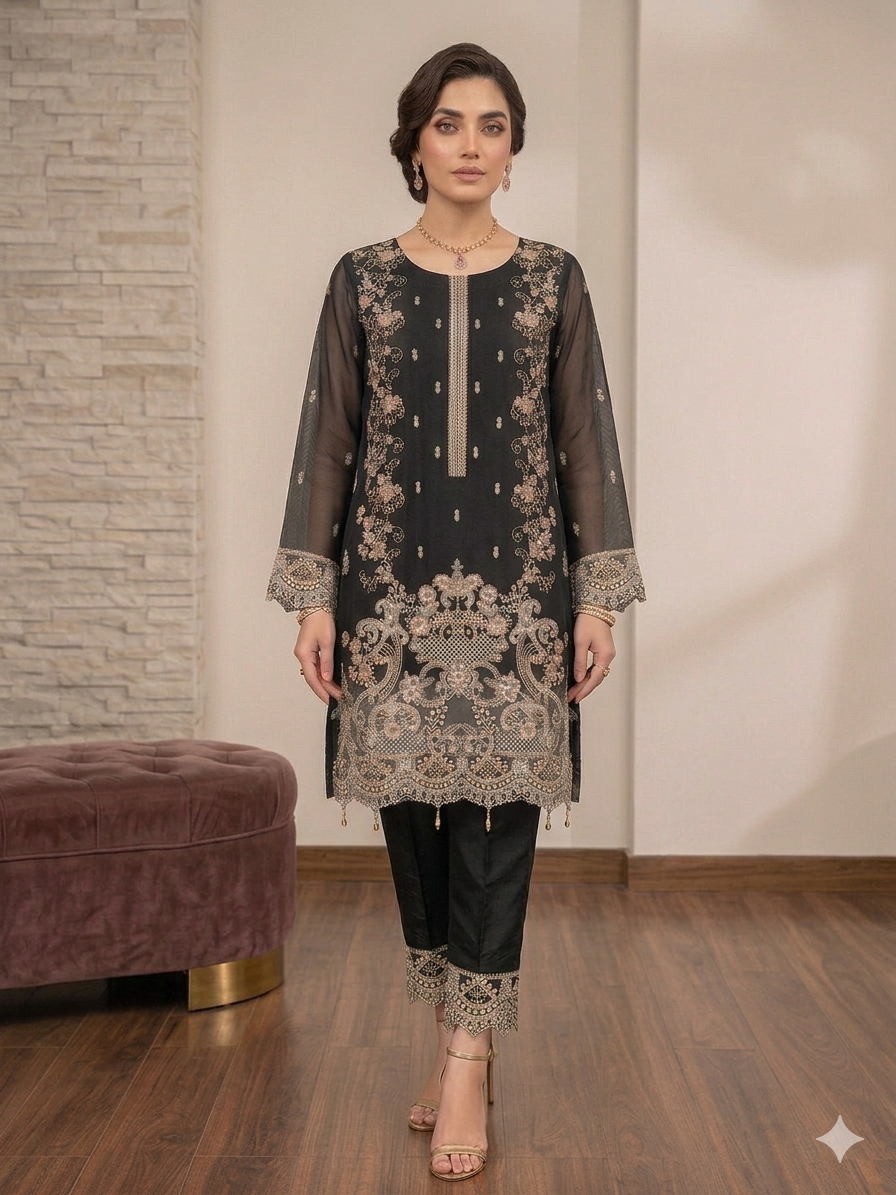 Lf040- 3pc Stitch Organza Working Shirt With Trouser And Dupatta