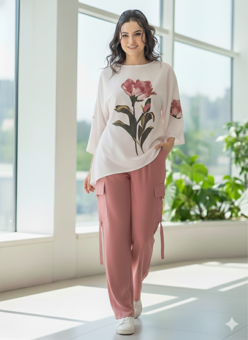 Cs003- Grip Floral T-Shirt With Cargo Trouser 2pc