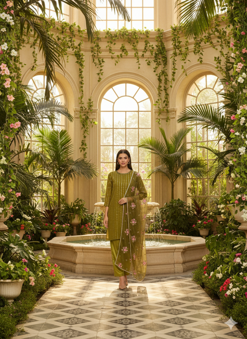 Lf001- 3pc Long Shafoon Shirt With Trouser And Shafoon Embroidered Dupatta