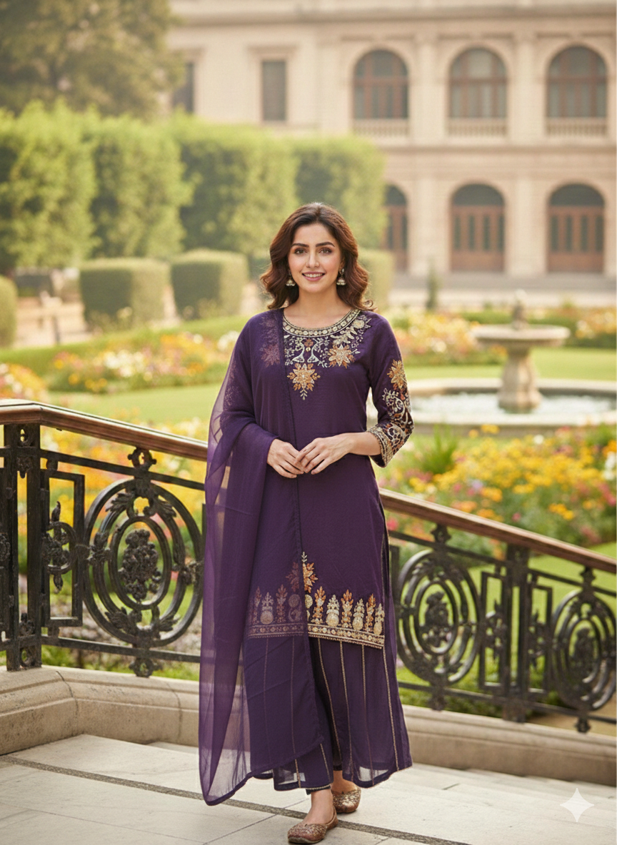 Lf002- 3pc Shafoon Handmade Shirt With Shafoon Flapper And Dupatta