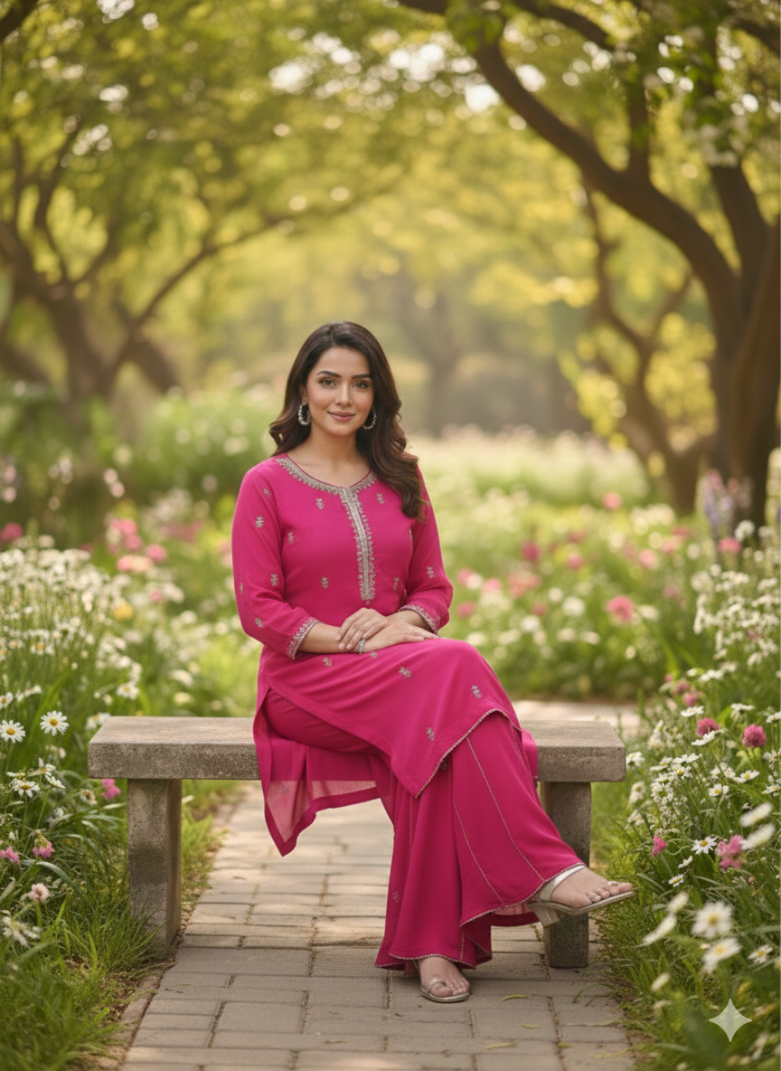 Lf011- 3pc Handmade Bamber Shafoon Shirt With Shafoon Flapper With Dupatta