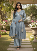 Lf014- 3pc Crystal Silk Andrakha Frock With Flapper And Dupatta