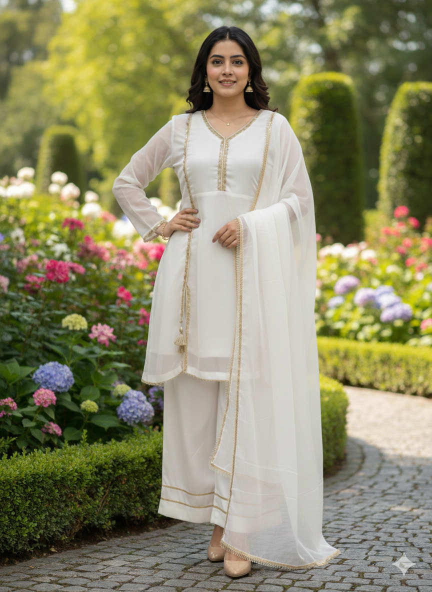 Lf015- 3pc Shafoon Short Frock With Flapper And Dupatta