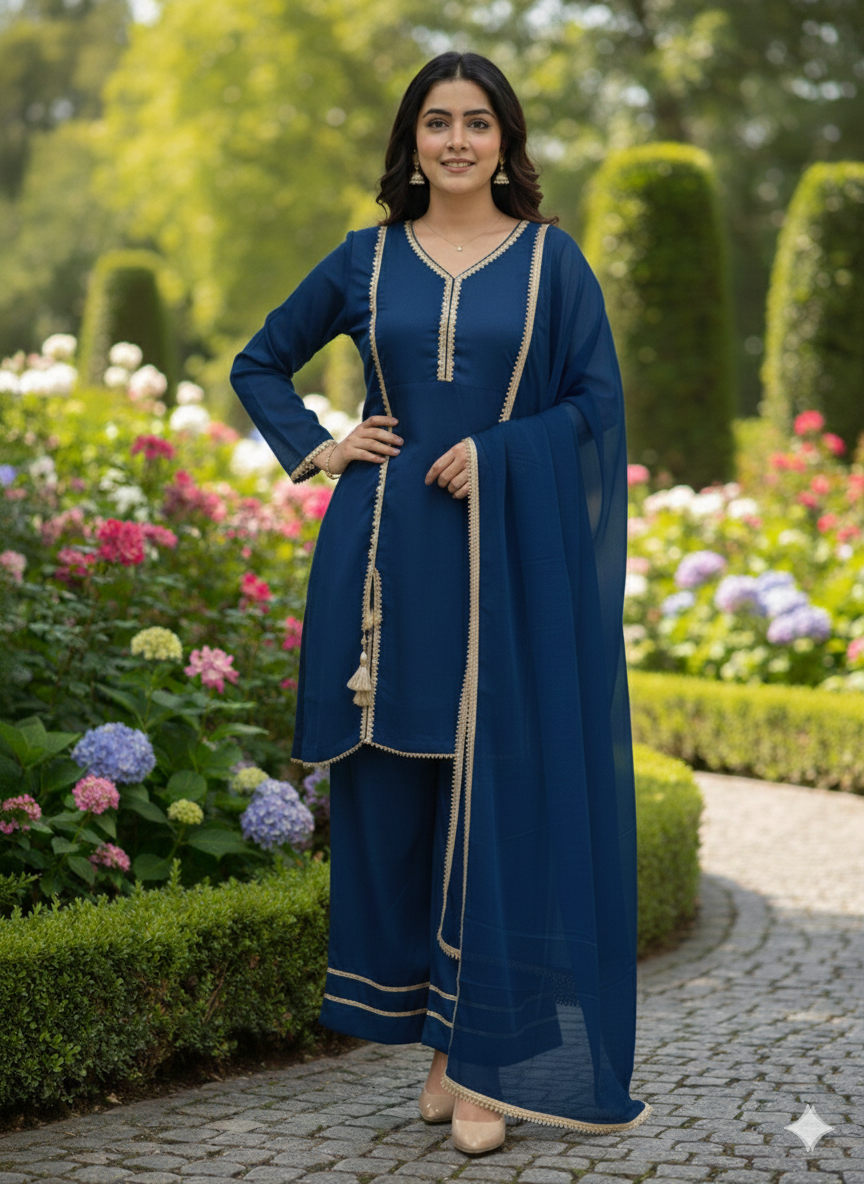 Lf015- 3pc Shafoon Short Frock With Flapper And Dupatta