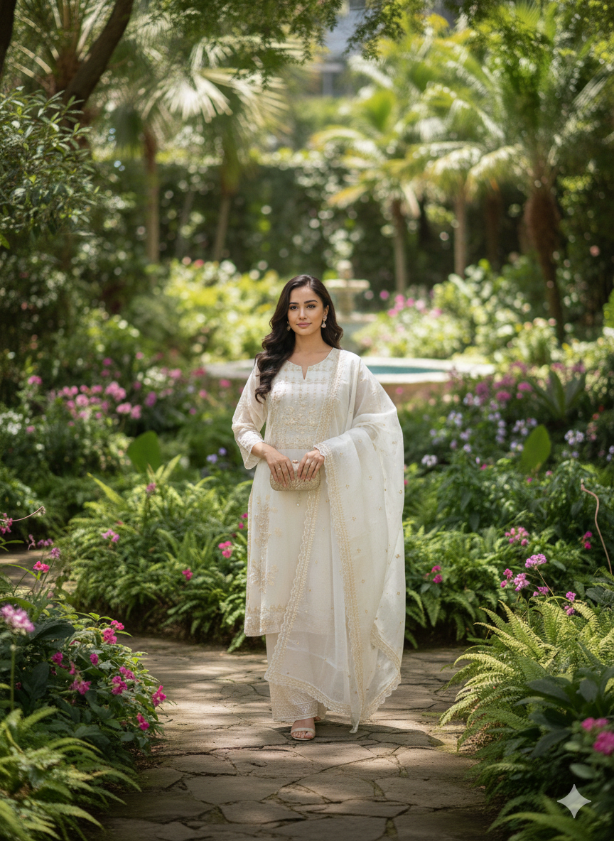 Lf025- 3pc Organza Working Shirt With Dupatta And Trouser