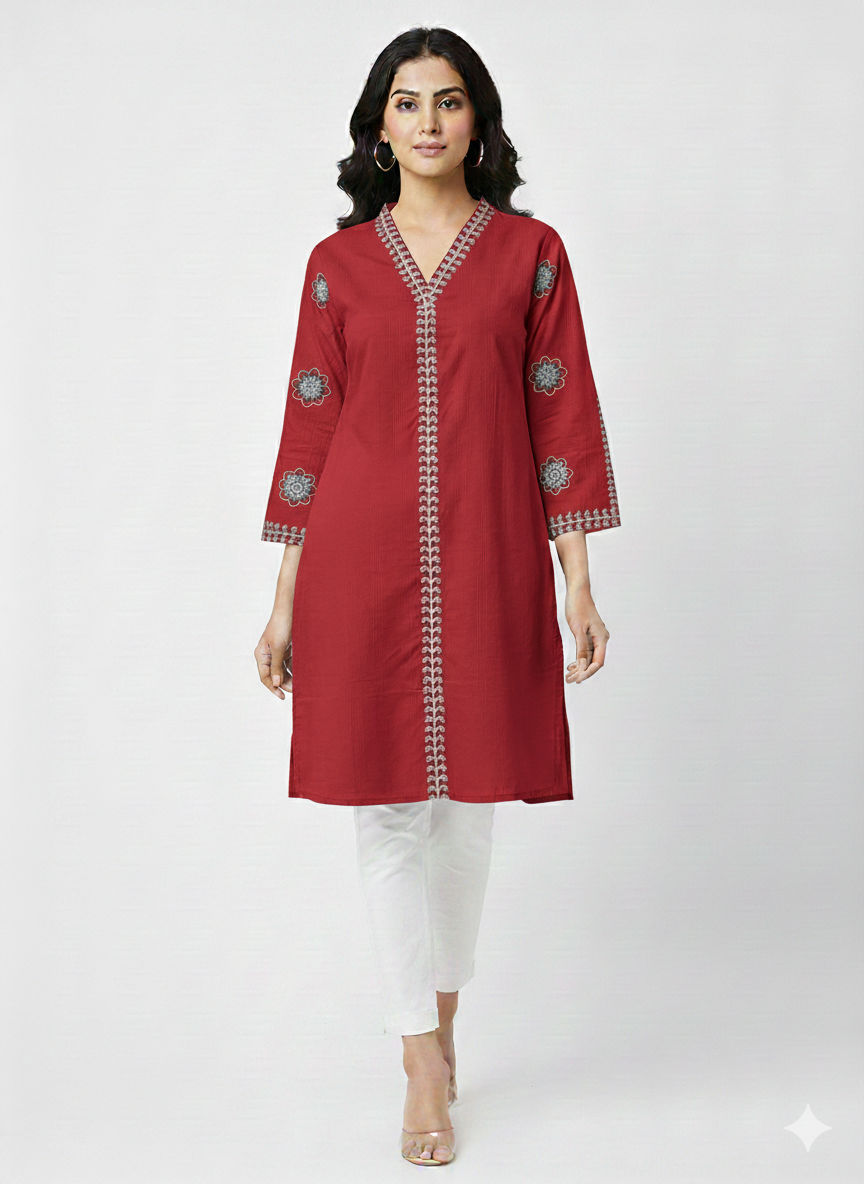 St067- Sleeves Embroidered Top