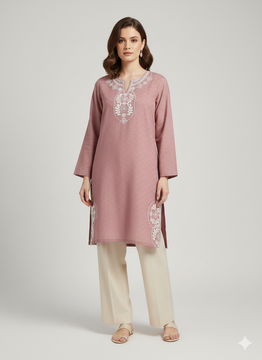 St073- Embroidered Neck Top