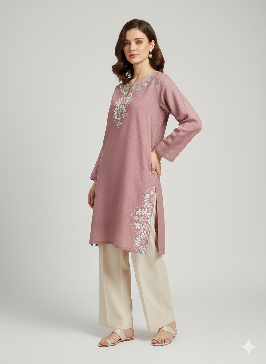 St073- Embroidered Neck Top
