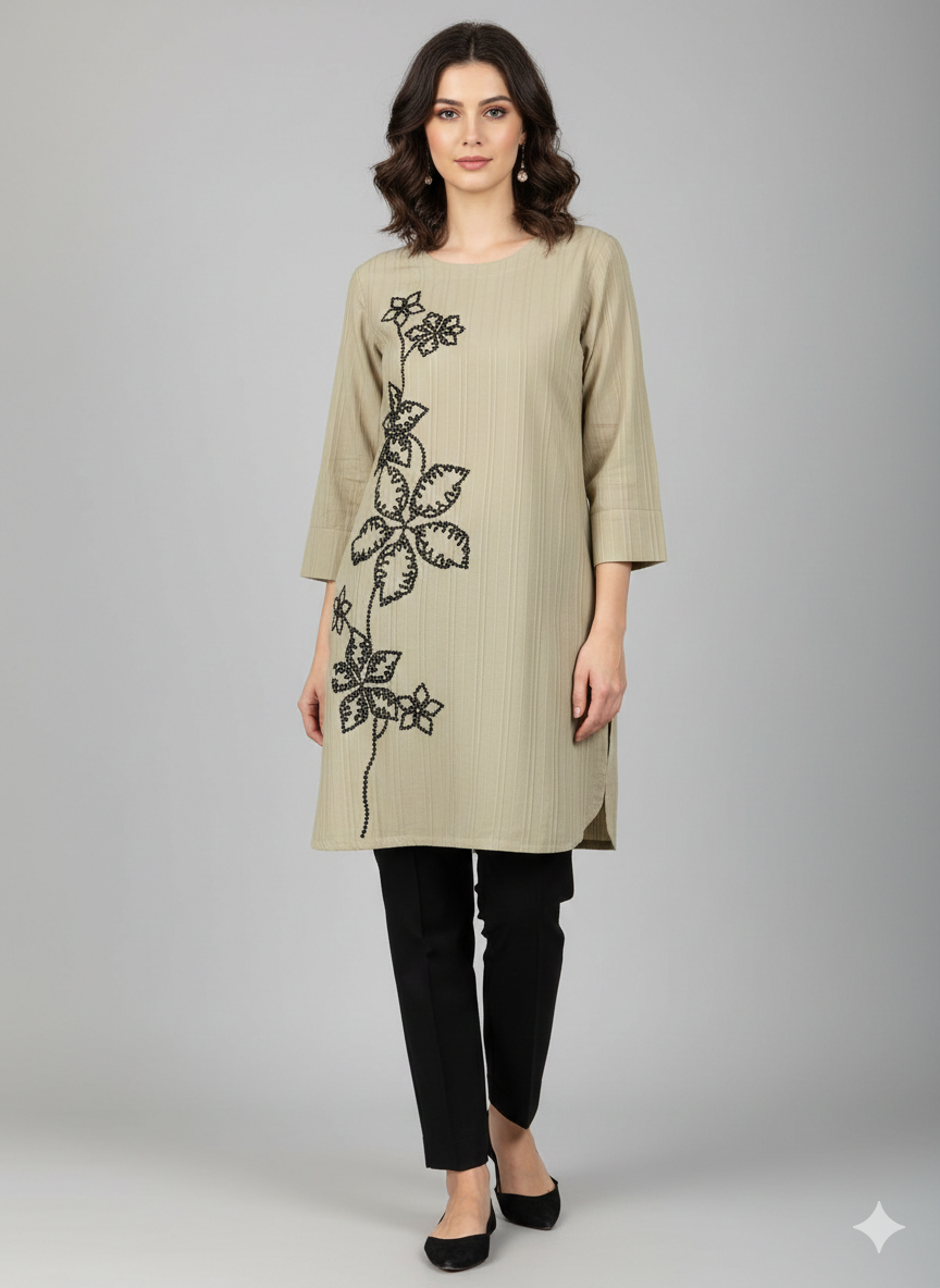 St076- Flower Embroidered Top