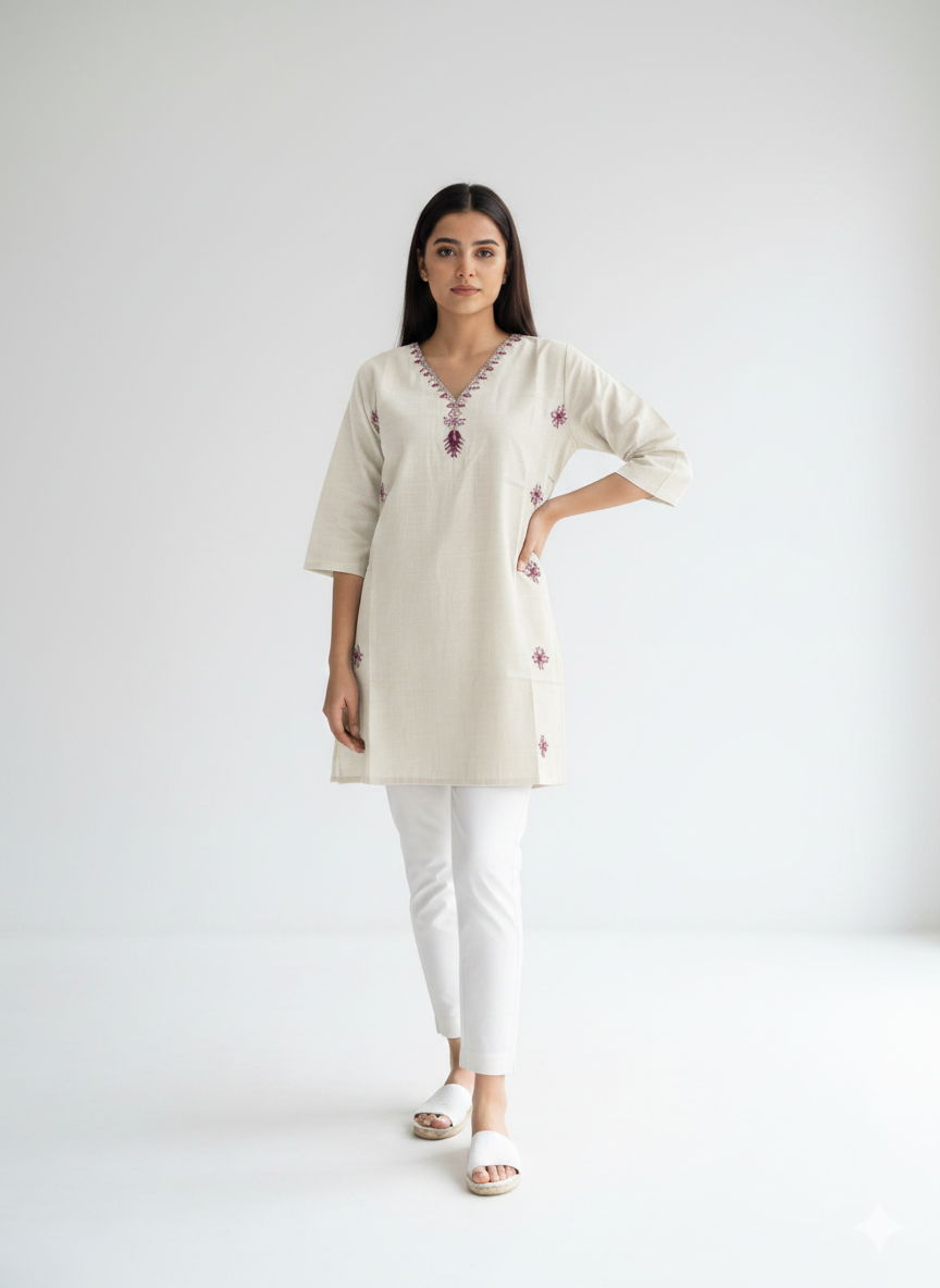 St077- Front Back Embroidered Top