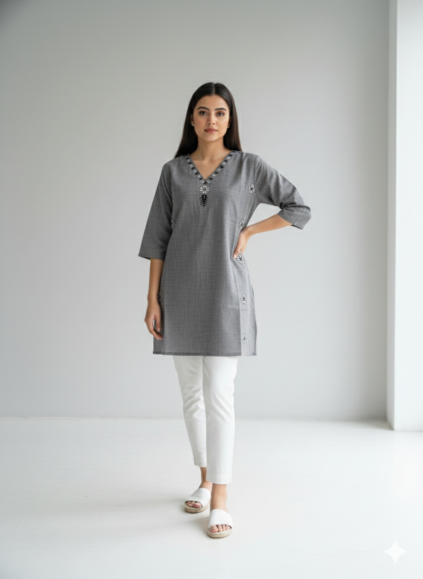 St077- Front Back Embroidered Top
