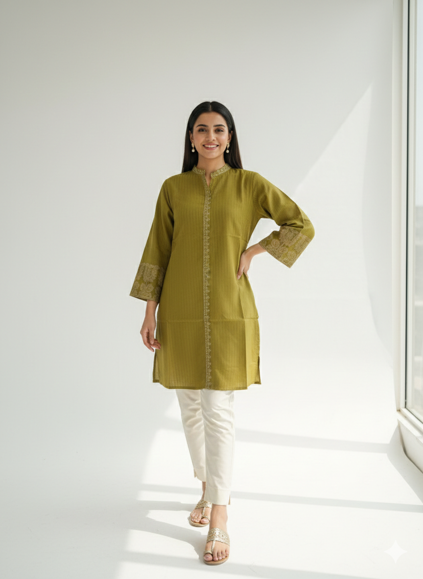 St084- Collar Embroidered Top