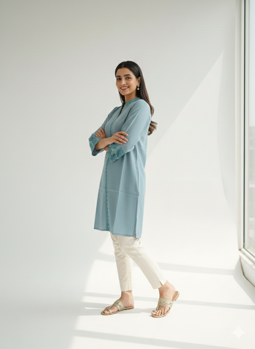 St084- Collar Embroidered Top