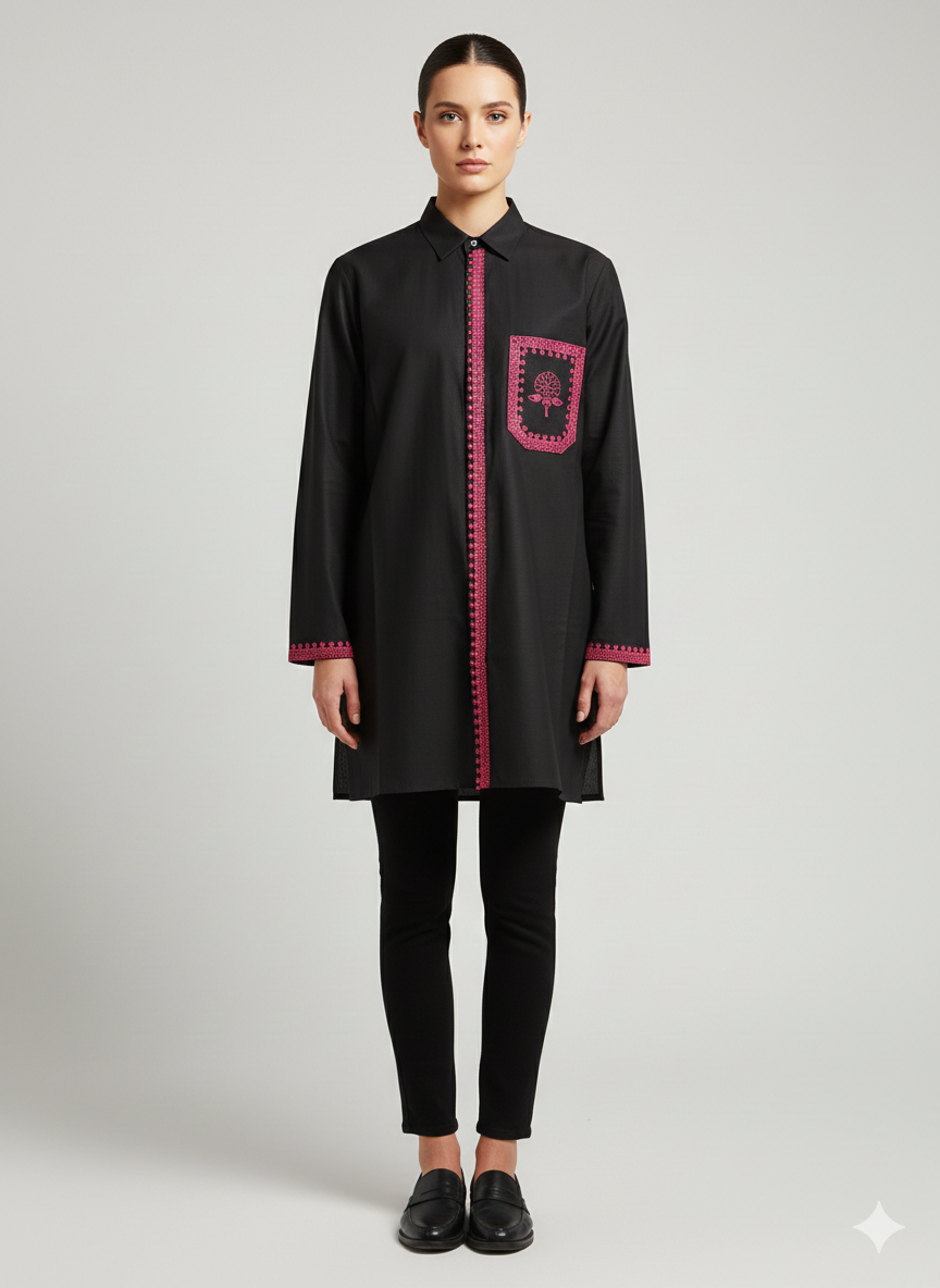 St086- Single Pocket Embroiderd Top