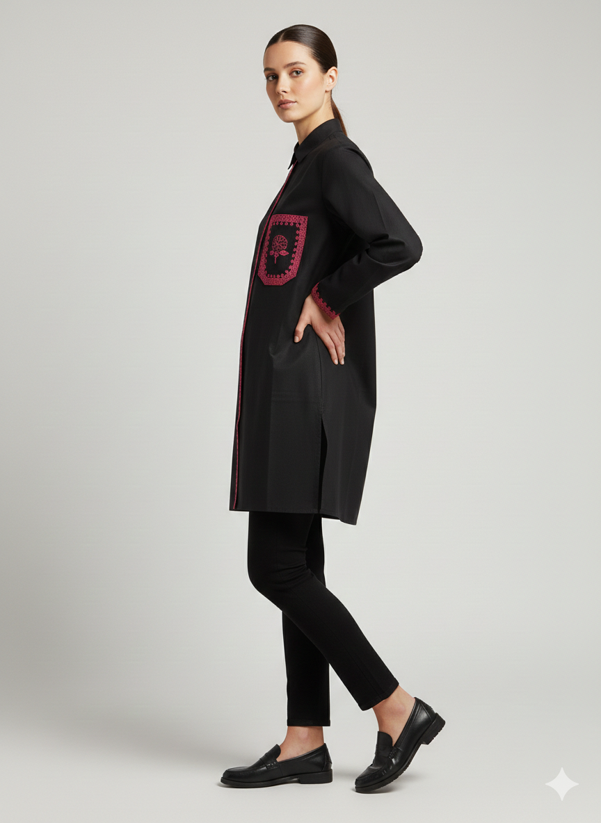 St086- Single Pocket Embroiderd Top