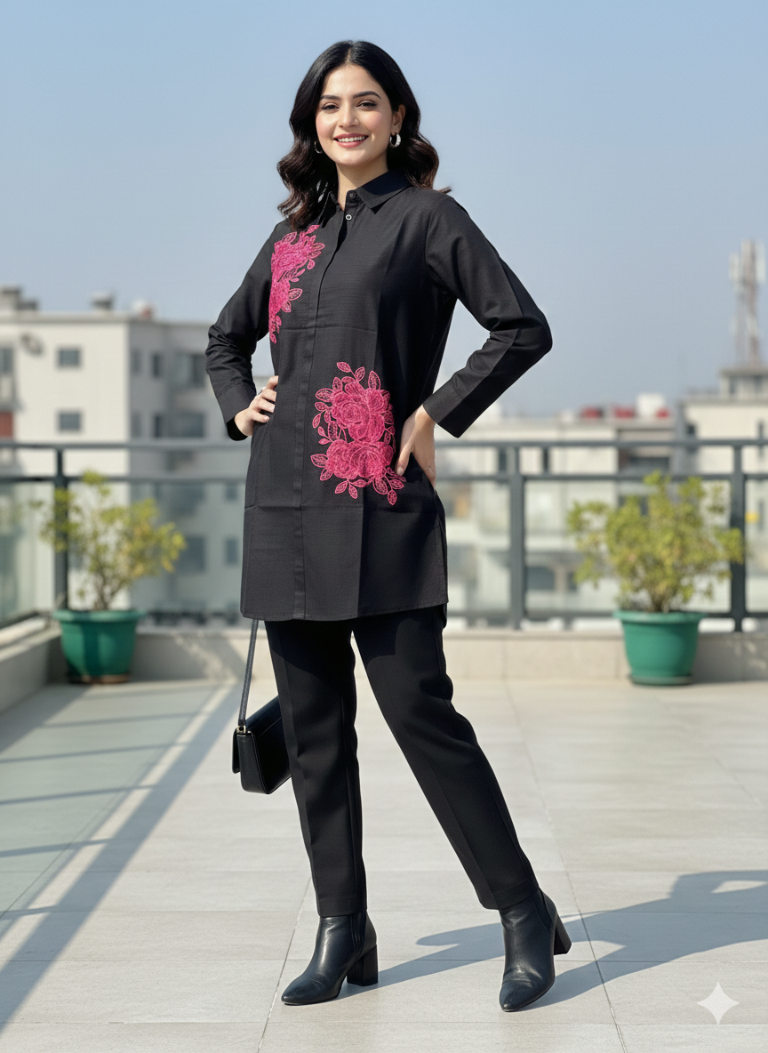 St090- Flower Embroidered Top