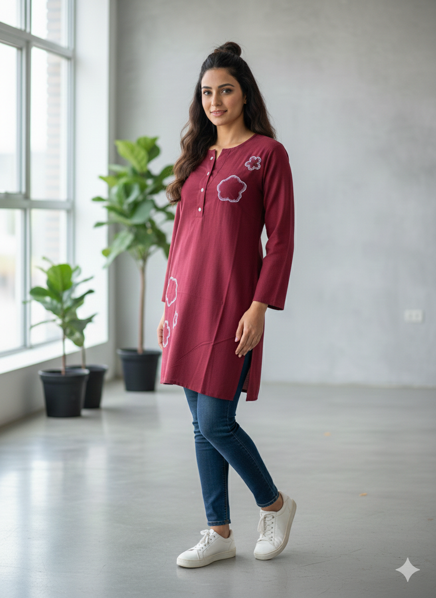 St091- Floral Embroidered Top