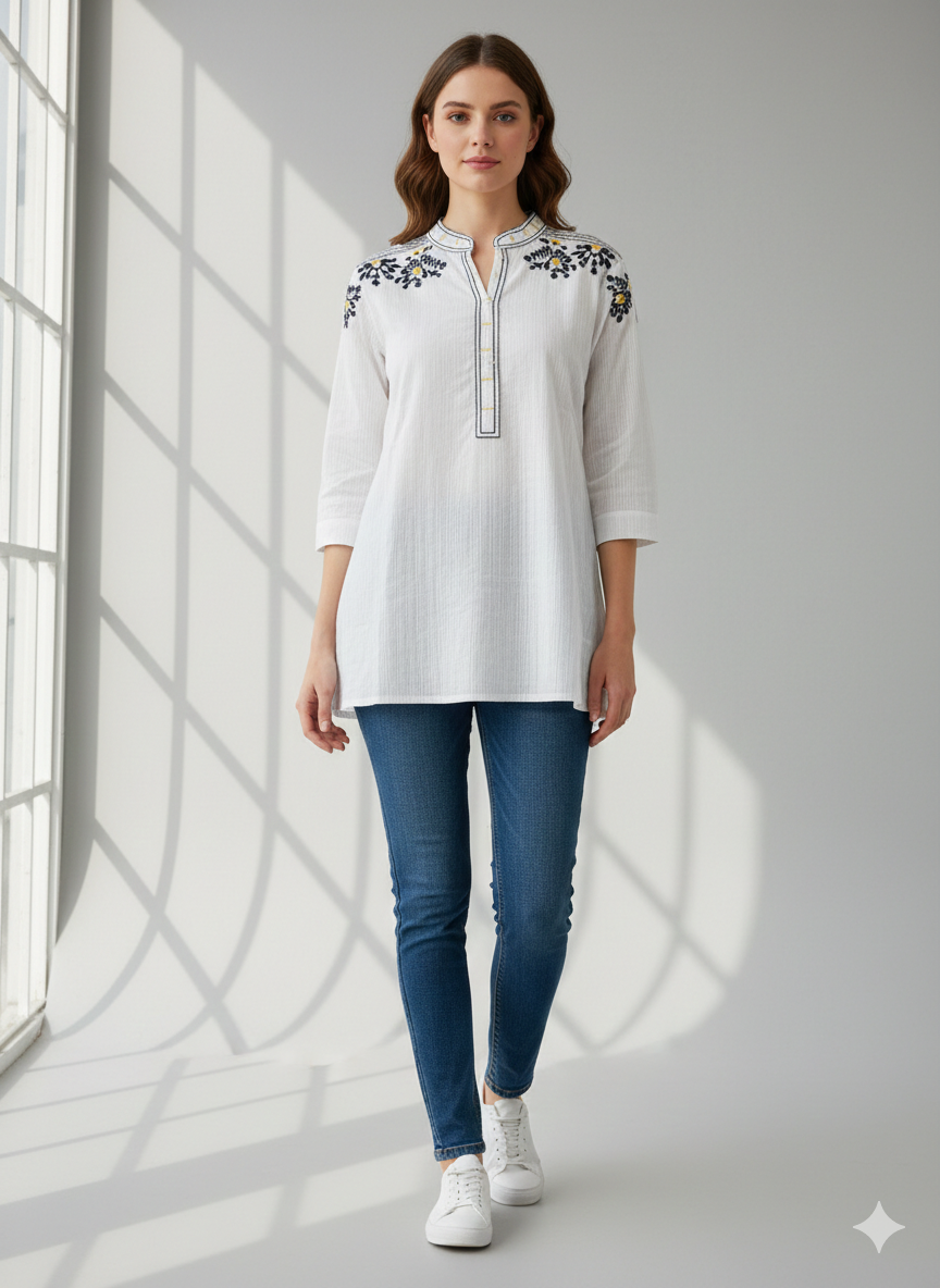 St095- Shoulder Embroidered Top