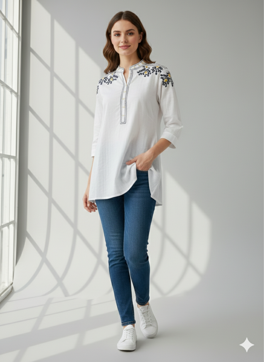 St095- Shoulder Embroidered Top