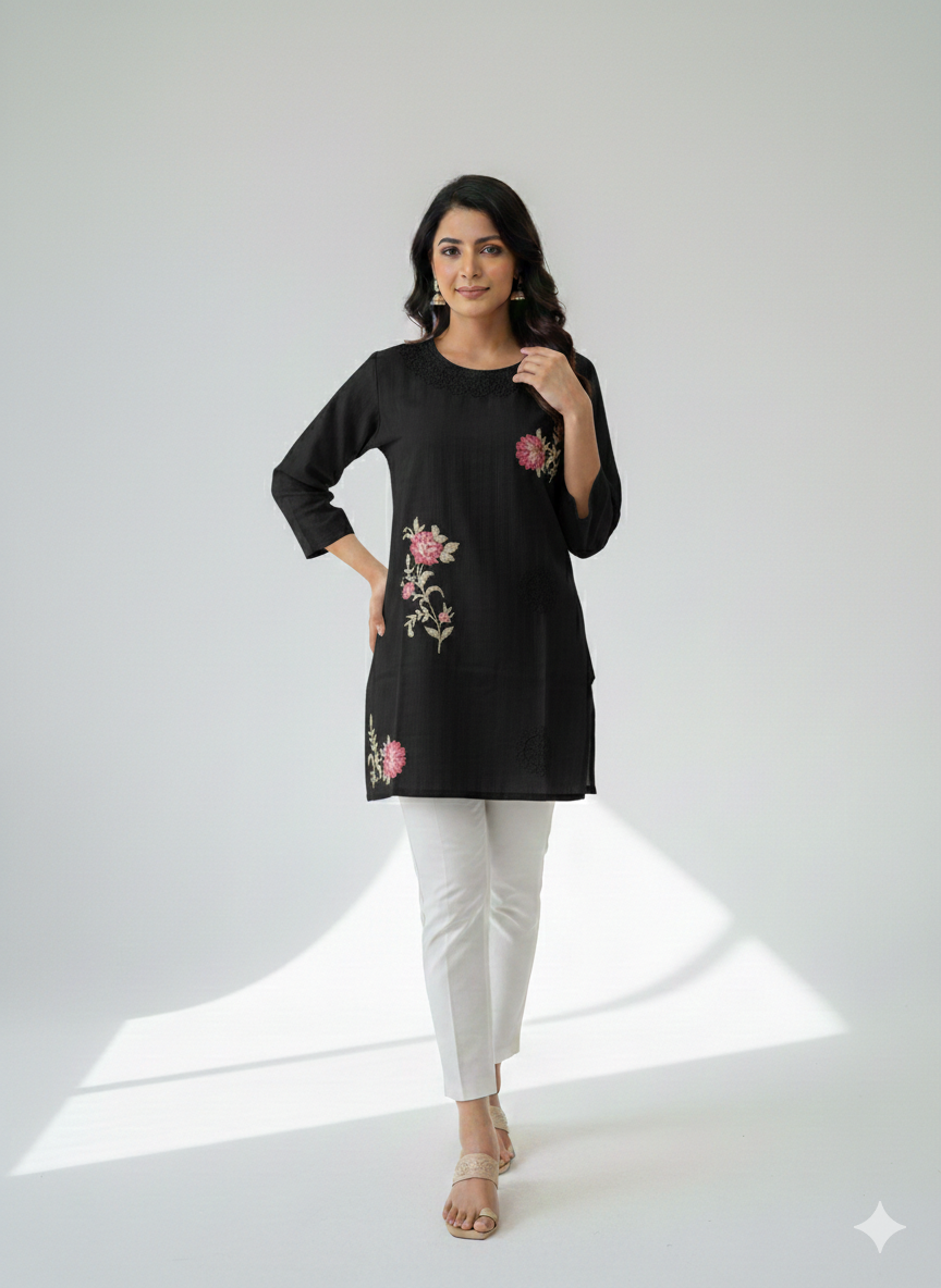 St098- Flower Embroidered Top