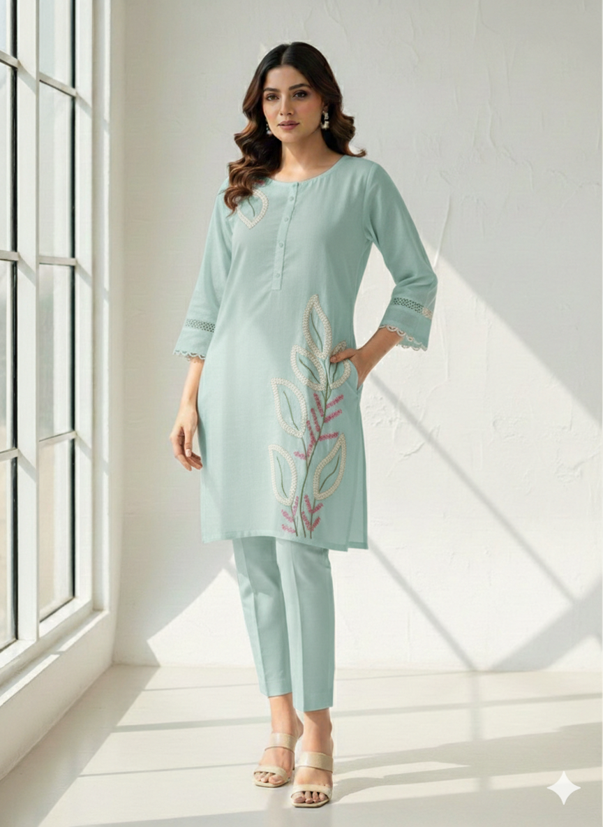 St100- Flower Embroidered Top
