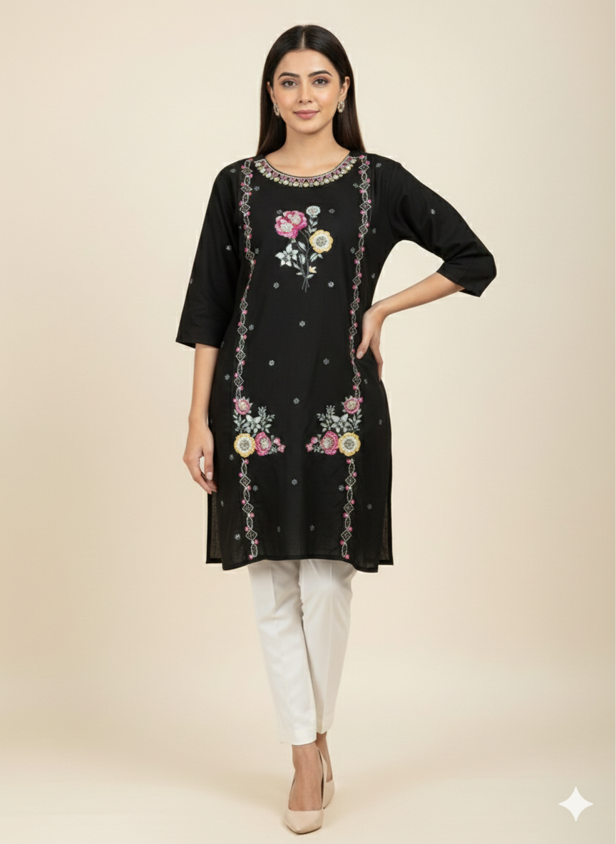 St089- Flower Embroidered Top