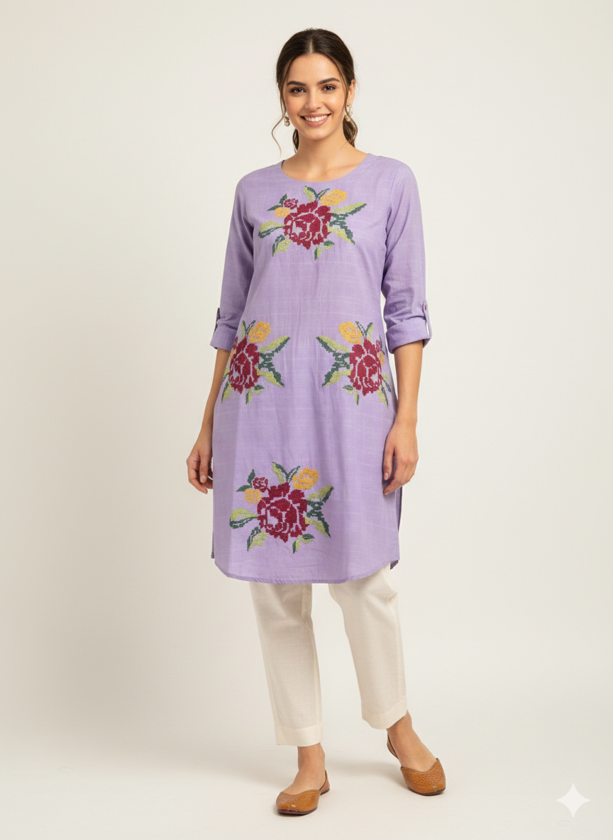 St106- Flower Embroidered Top