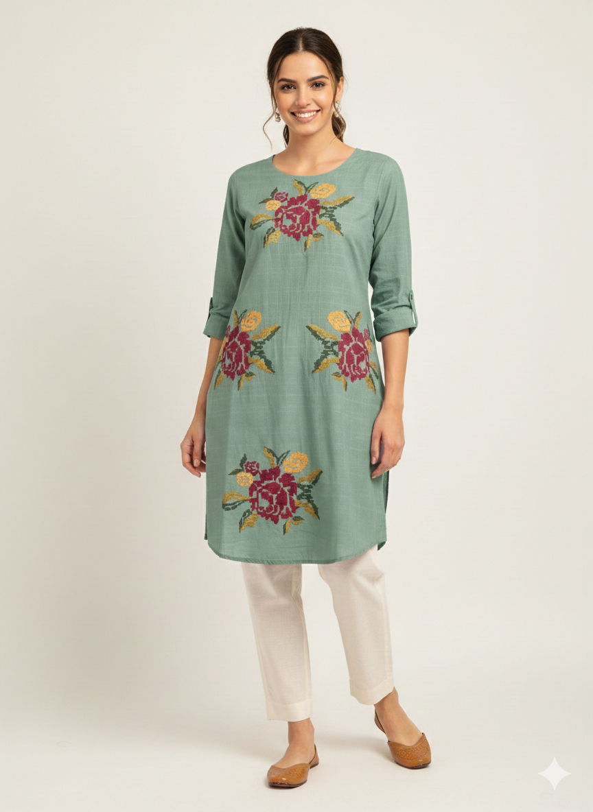 St106- Flower Embroidered Top