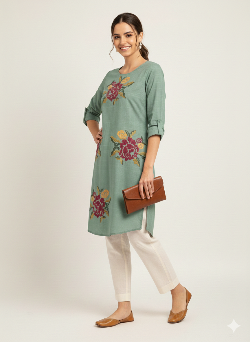 St106- Flower Embroidered Top