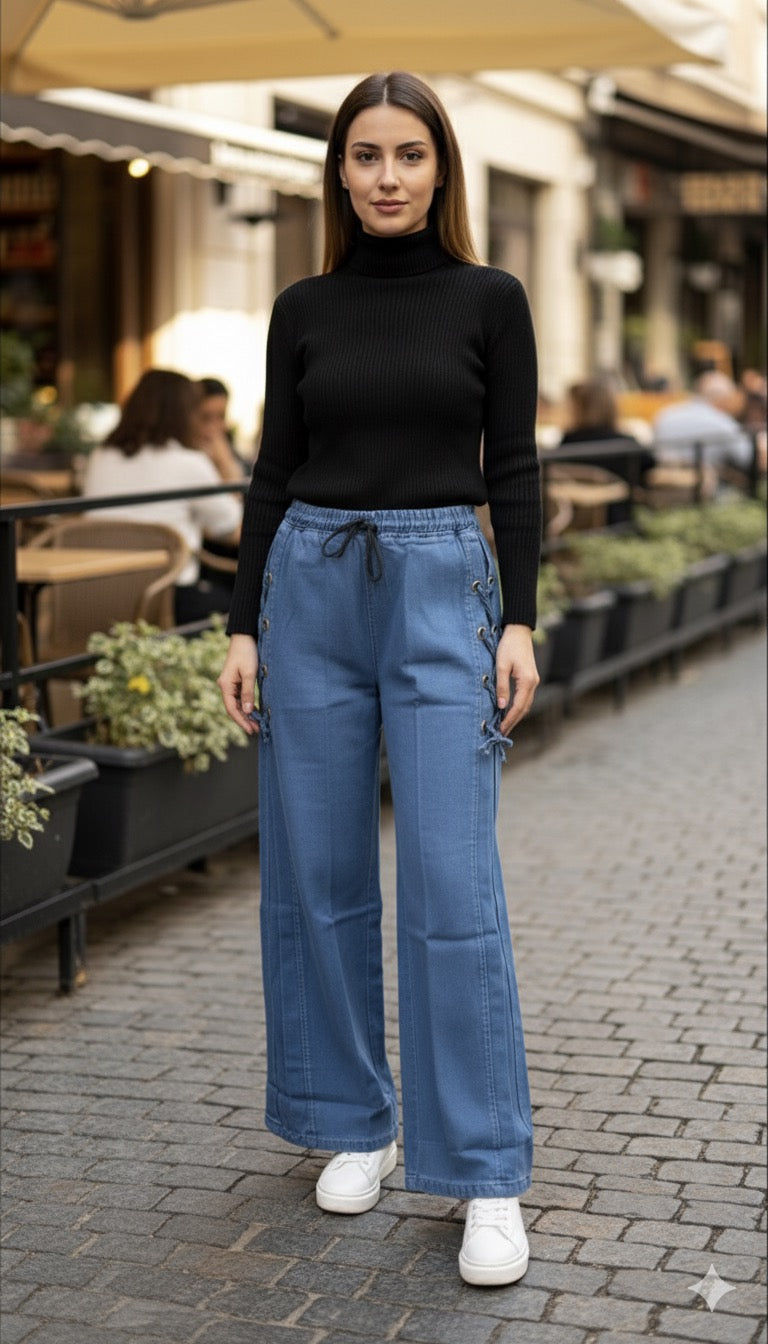 Side Tassel Tie Stylish Baggy Jeans