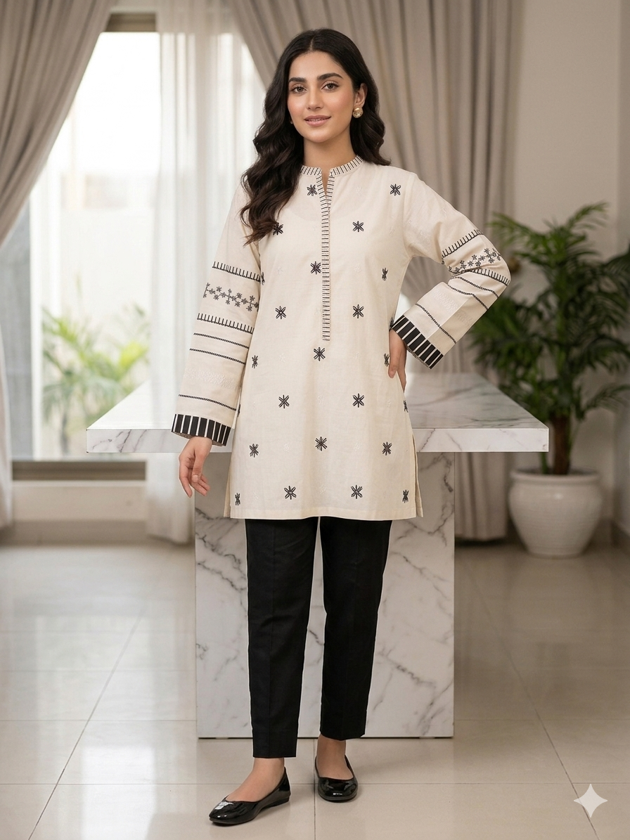 St126- Cotton Random Embroidered Top