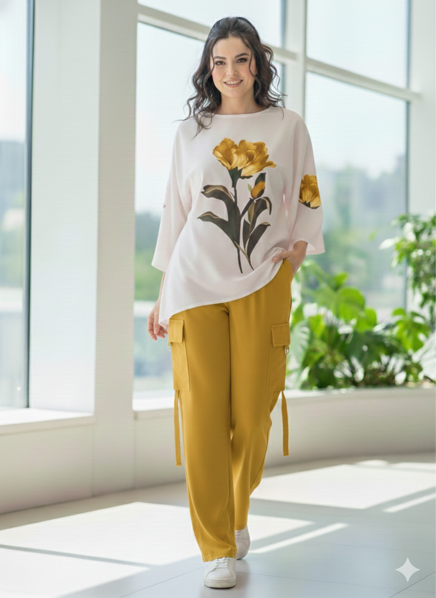 Cs003- Grip Floral T-Shirt With Cargo Trouser 2pc