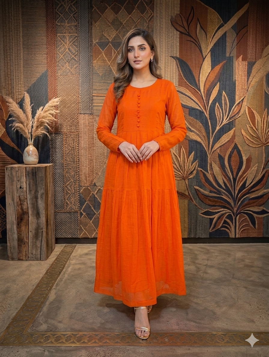 Lf052-3pc Shafoon Maxi With Trouser And Shafoon Dupatta