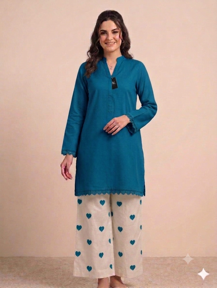 Cs053- 2pc Imported Cotton Heart Print Trouser With Shirt