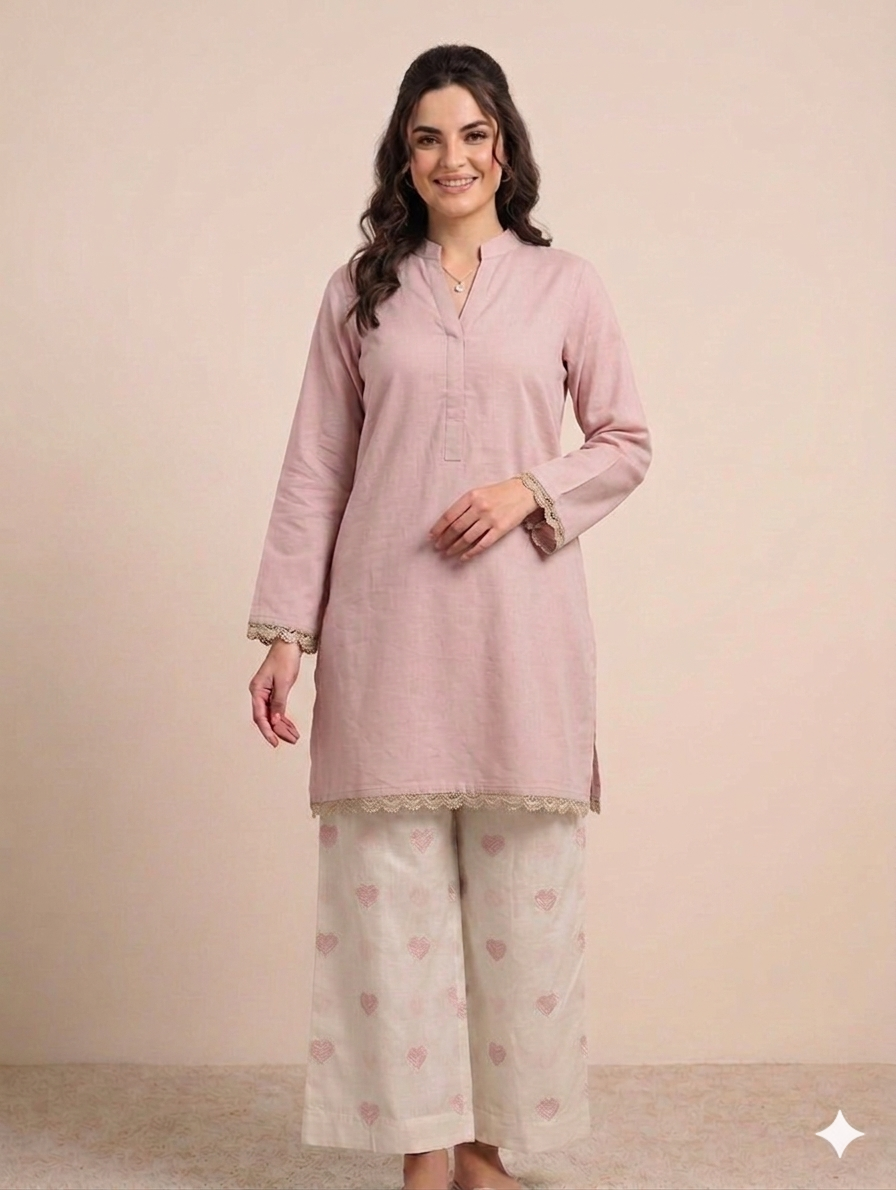 Cs053- 2pc Imported Cotton Heart Print Trouser With Shirt
