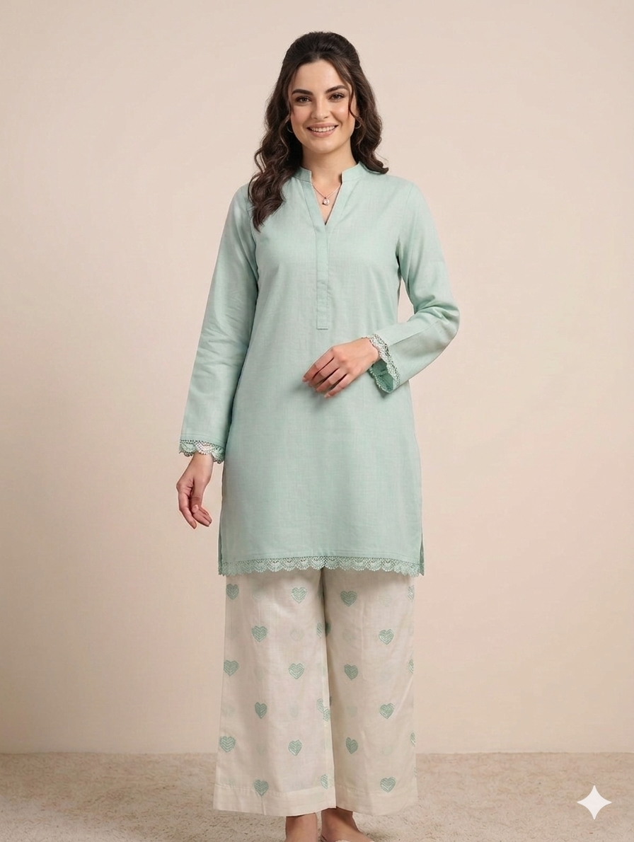 Cs053- 2pc Imported Cotton Heart Print Trouser With Shirt