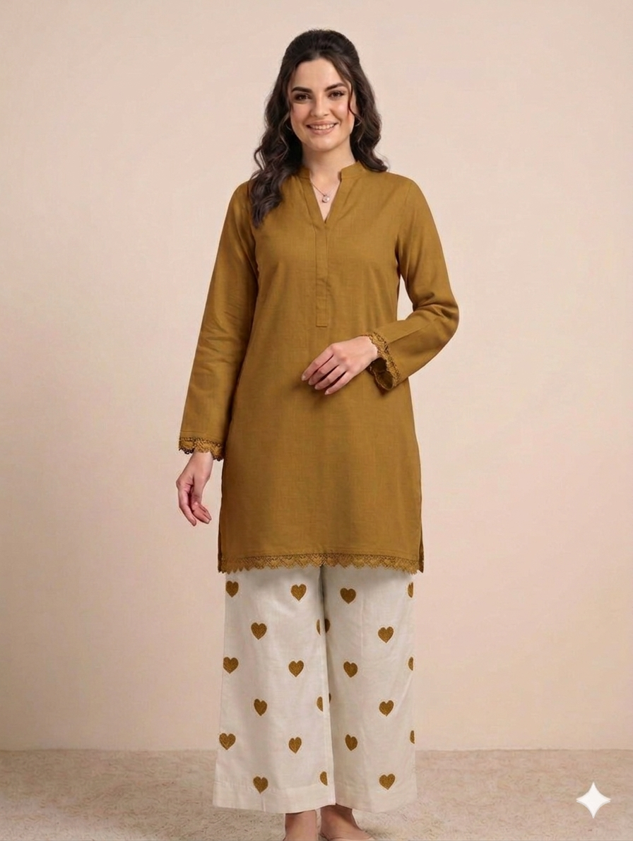 Cs053- 2pc Imported Cotton Heart Print Trouser With Shirt