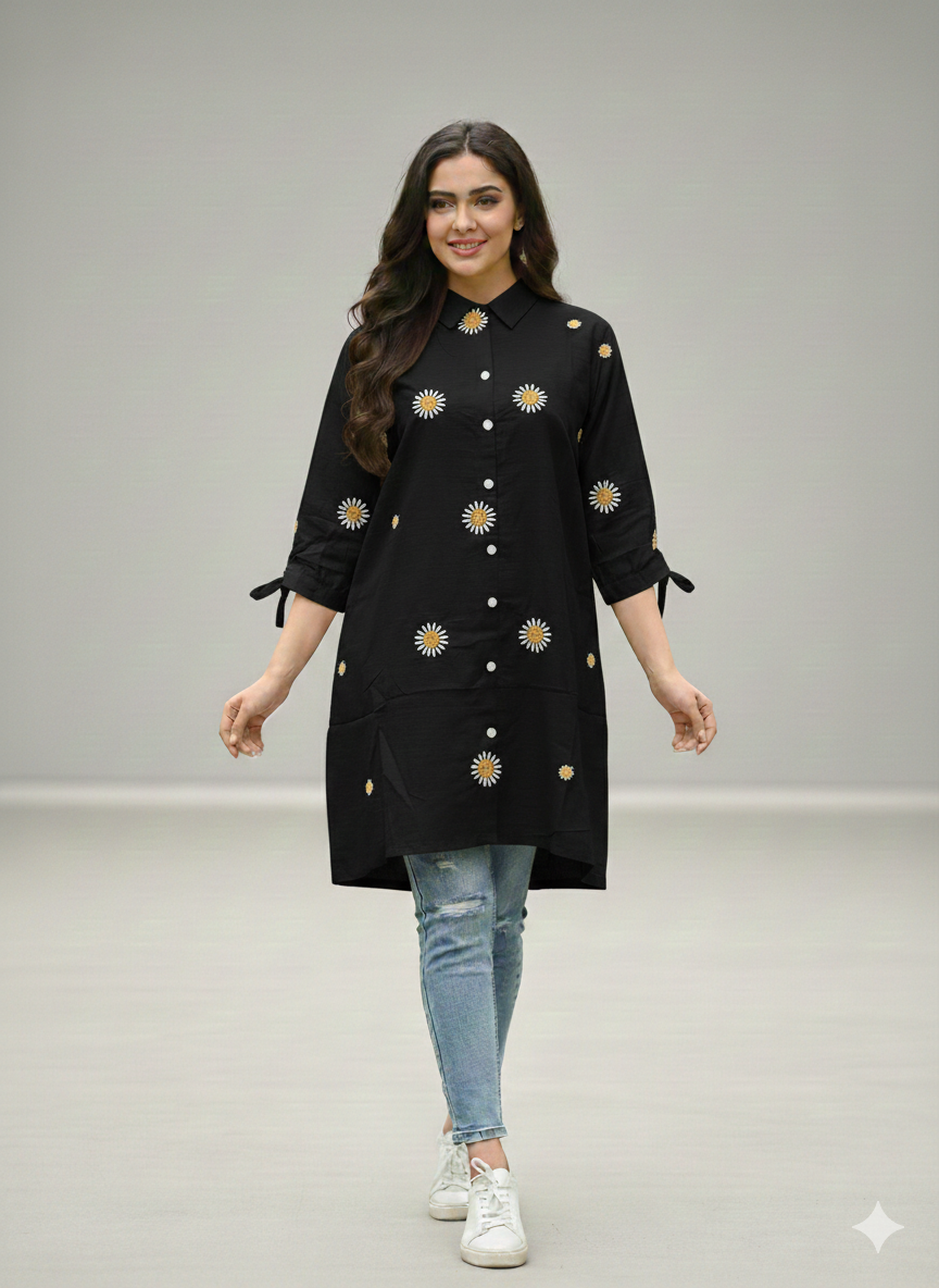 St120-Sunflower Collar Tail Top