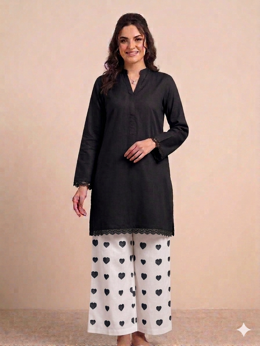 Cs053- 2pc Imported Cotton Heart Print Trouser With Shirt