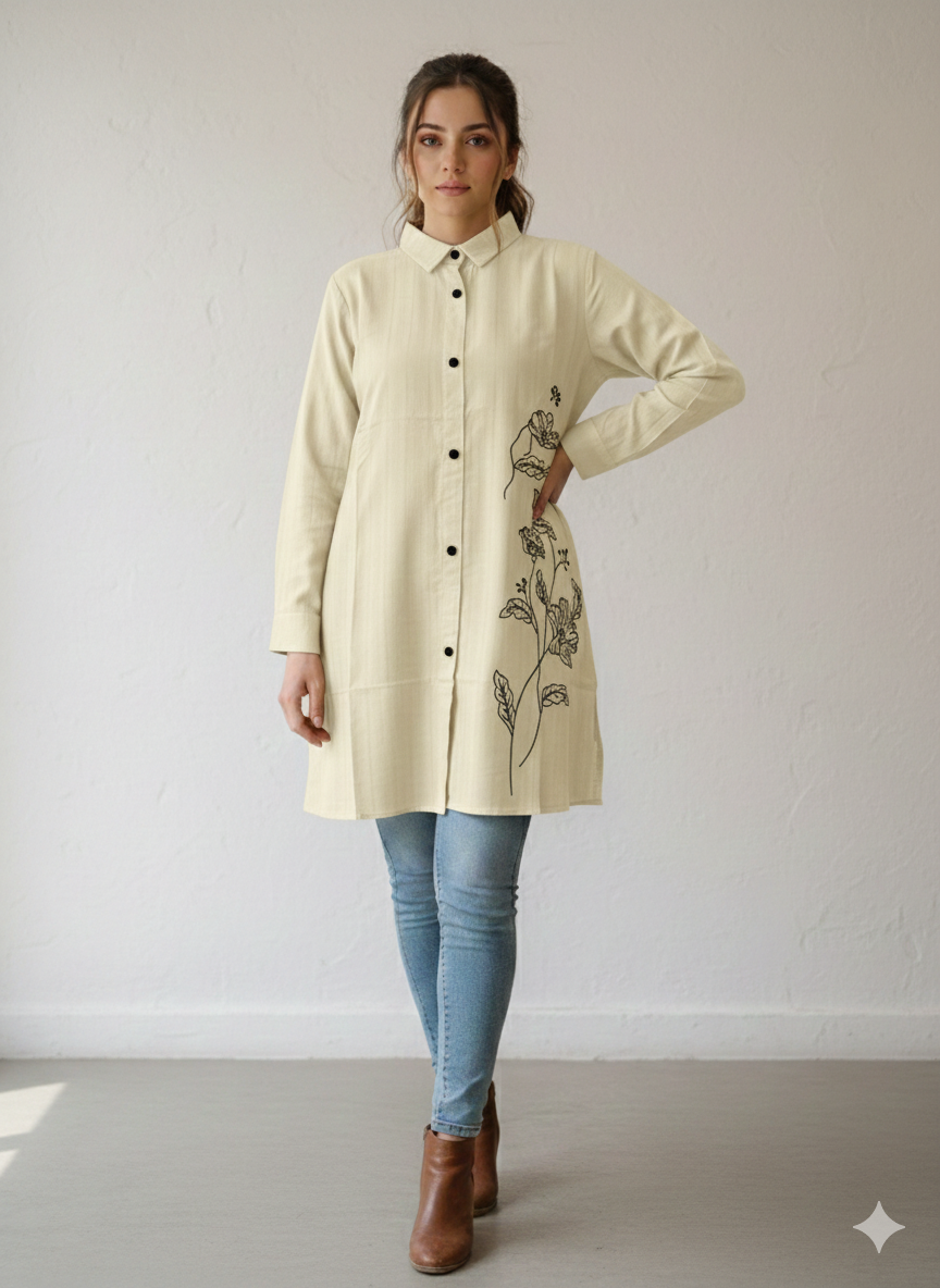 St118- Side Embroiderd Flower Top