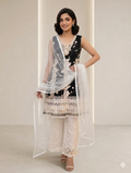 Lf078- 3pc Embroidered Net Frock With Straight Trouser And Net Dupatta