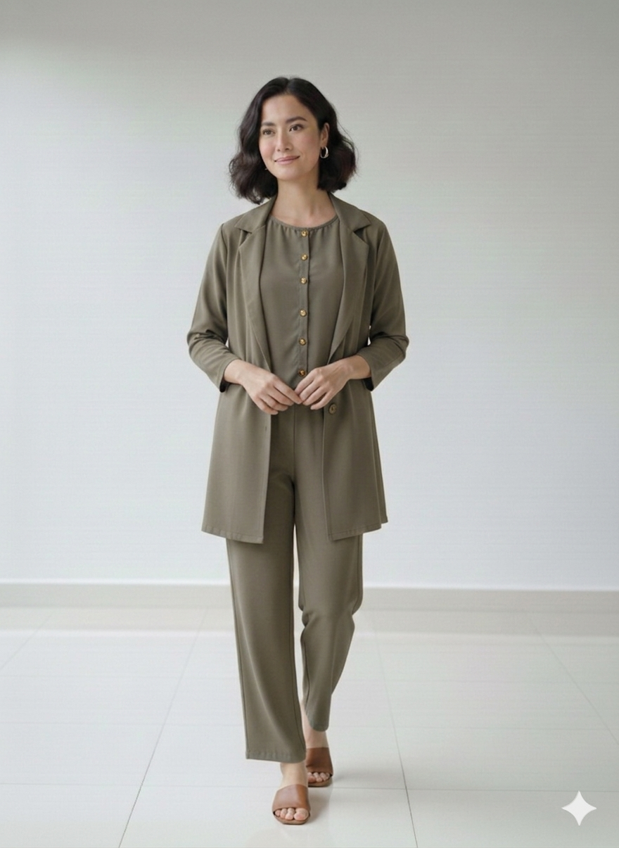 Cs049- Limelight Formal Coat Style Top With Button Down Inner And Trouser