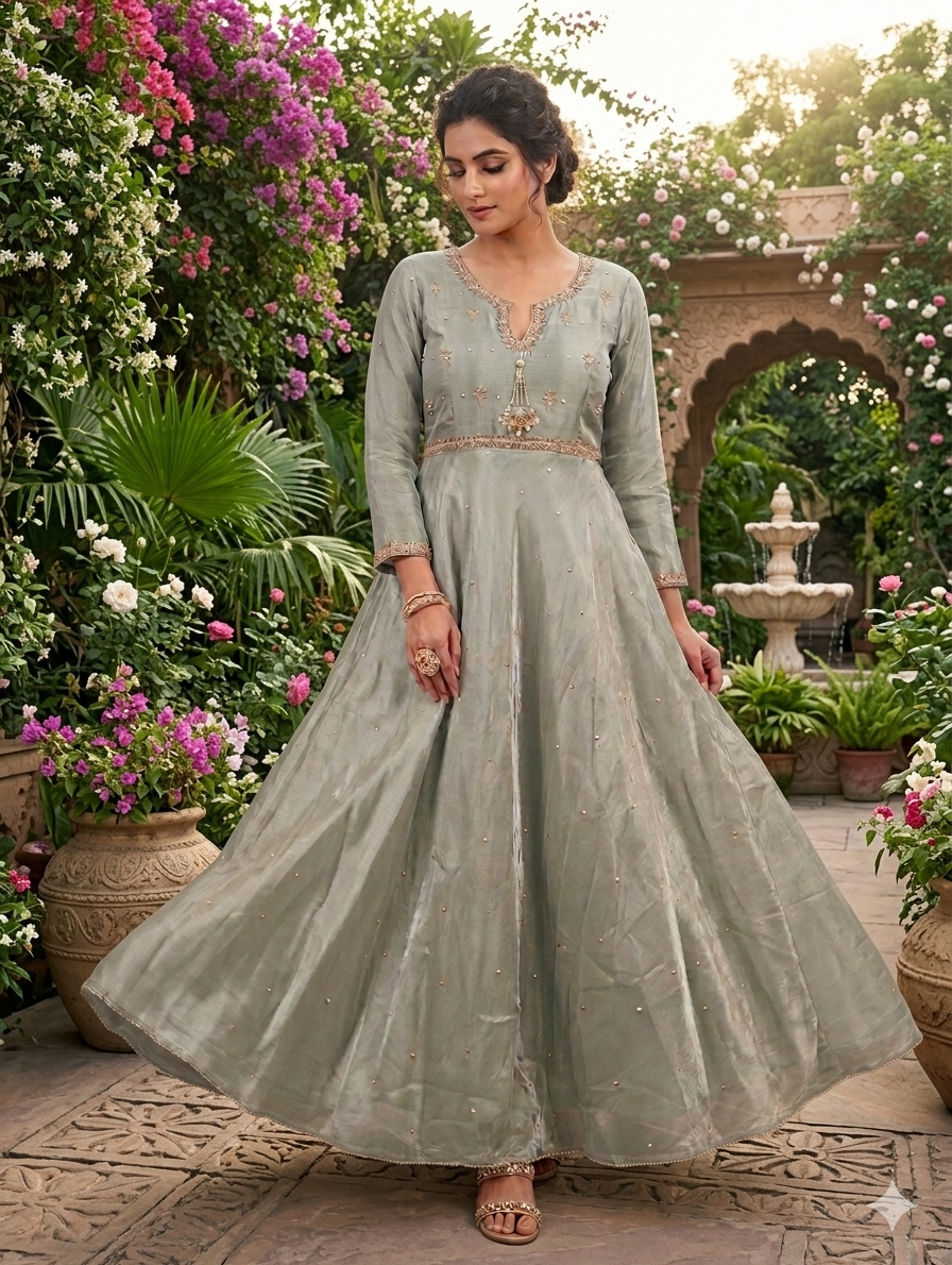 Lf046- 3pc Sheesha Silk Long Flayer Maxi With Trouser And Sheesha Silk Dupatta