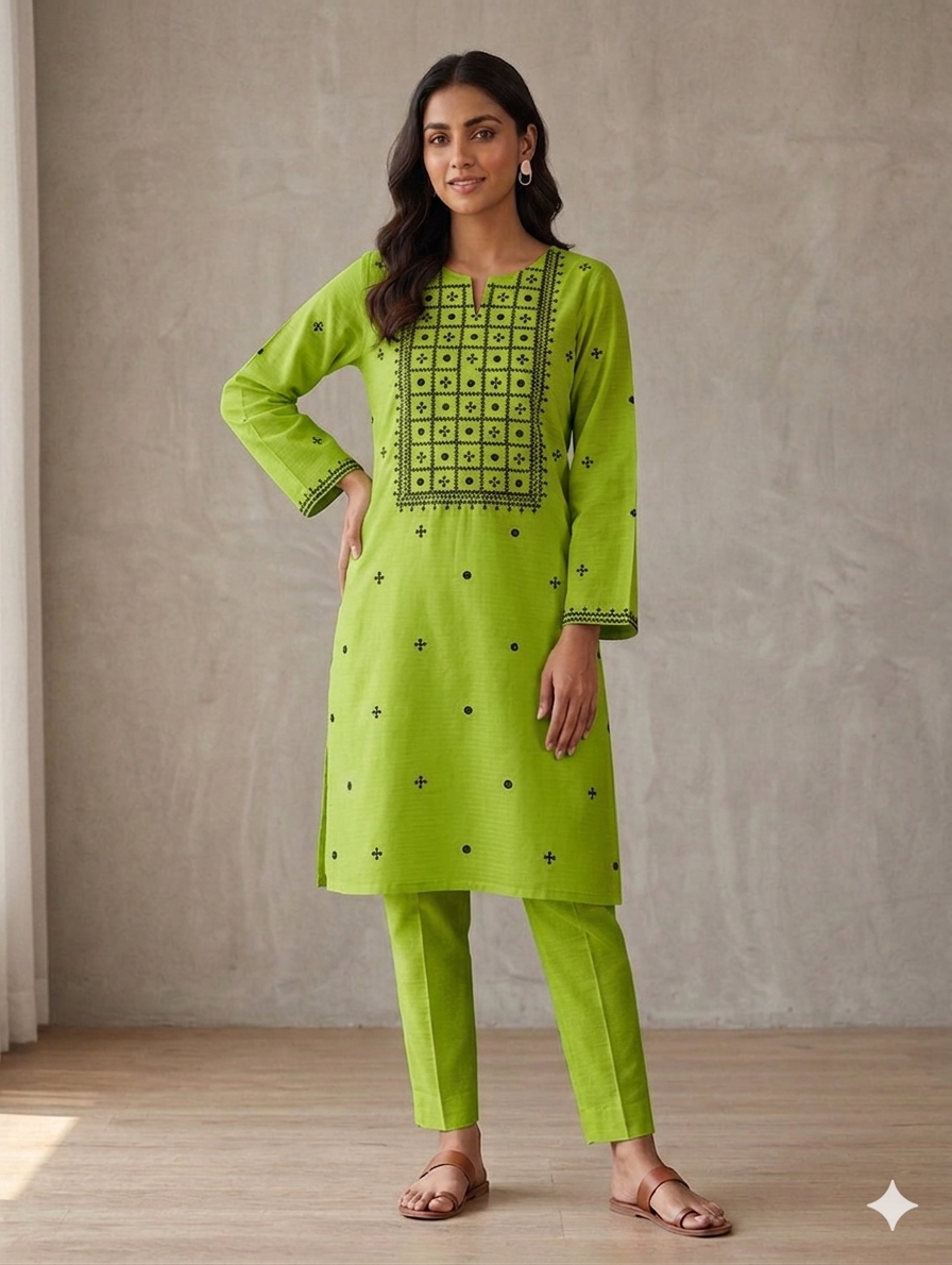 St132- Heavy Neck Embroidered Top