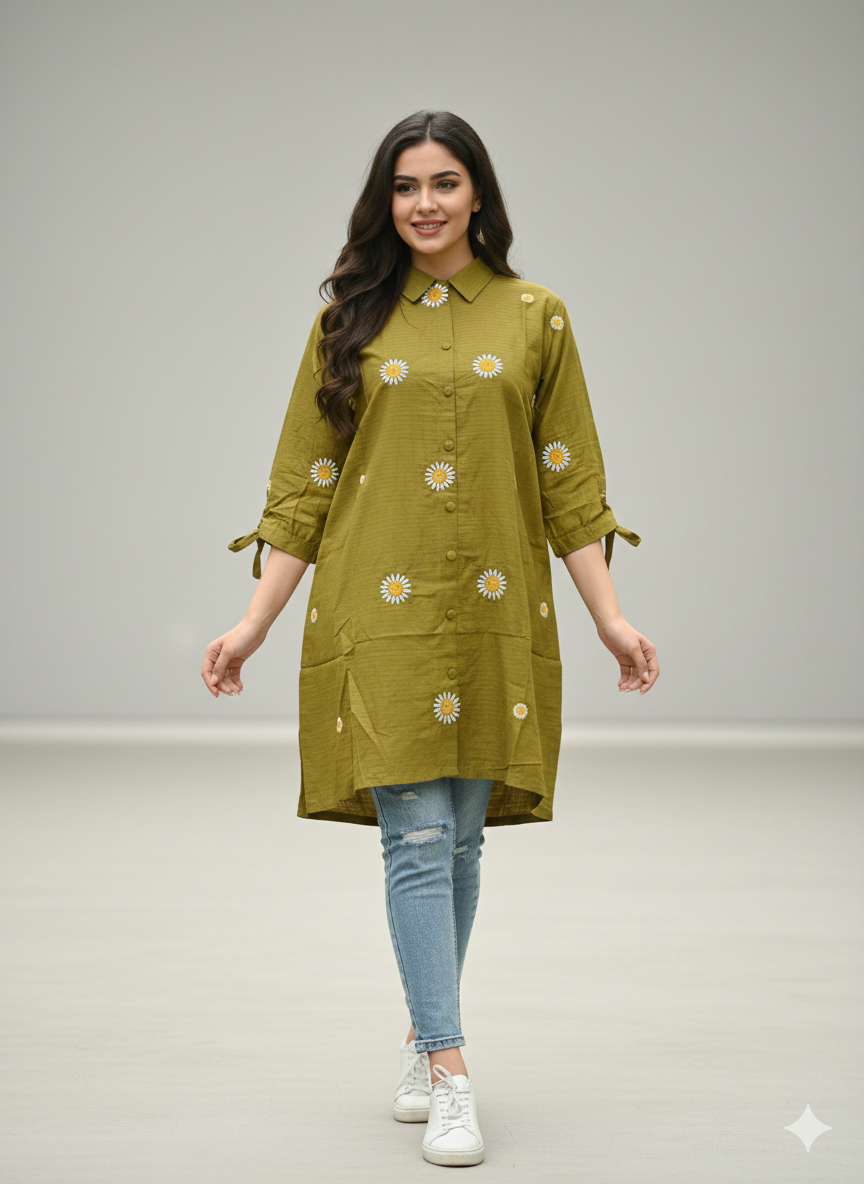 St120-Sunflower Collar Tail Top