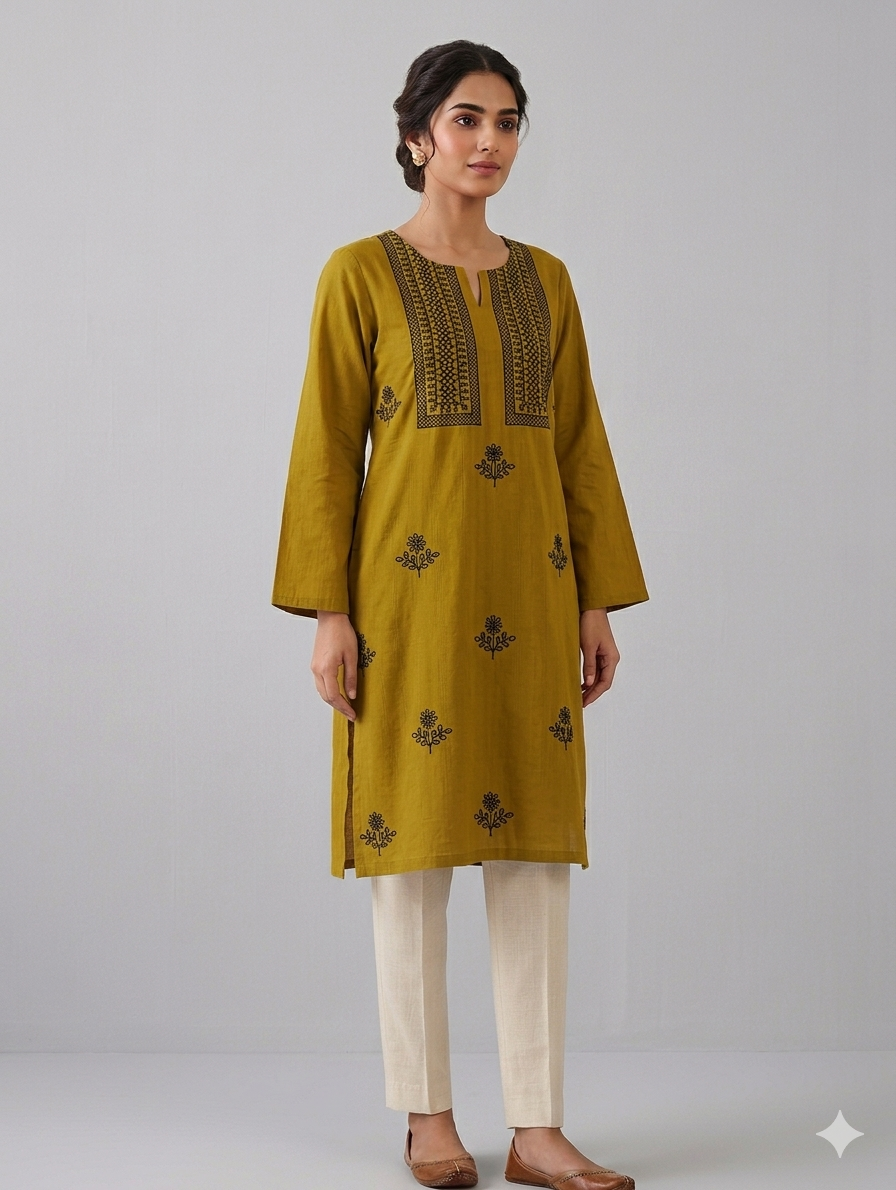 St122- Neckline Embroiderd Cotton Top