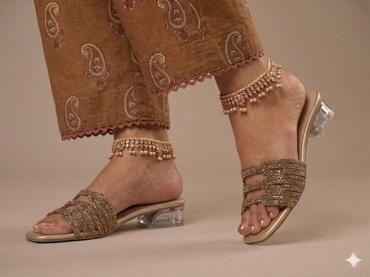 Sh031- Fancy Crystal Block Heel Chapal