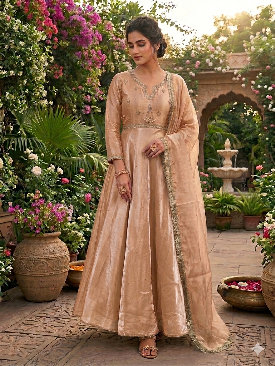 Lf046- 3pc Sheesha Silk Long Flayer Maxi With Trouser And Sheesha Silk Dupatta